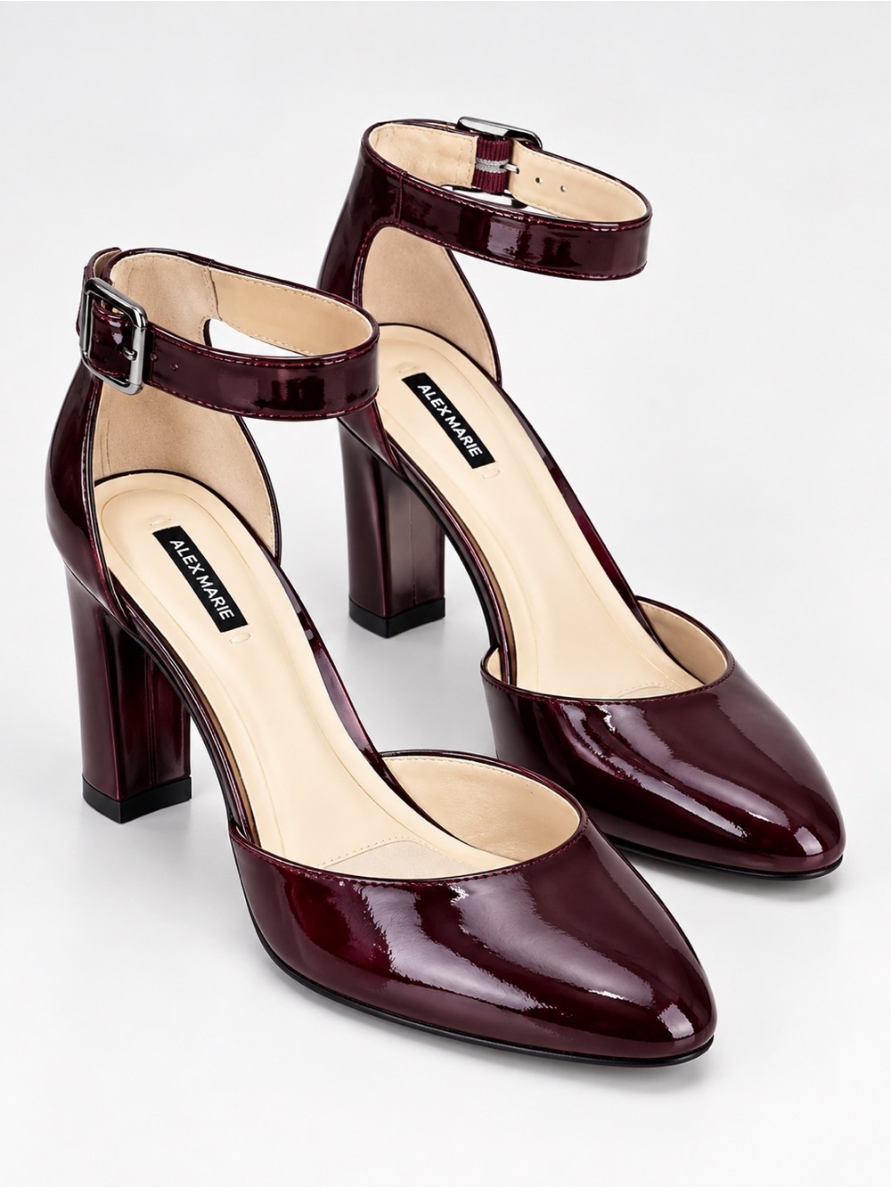 ALEX MARIE PATENT LEATHER ANKLE STRAP HEEL SIZE 9 burgundy color